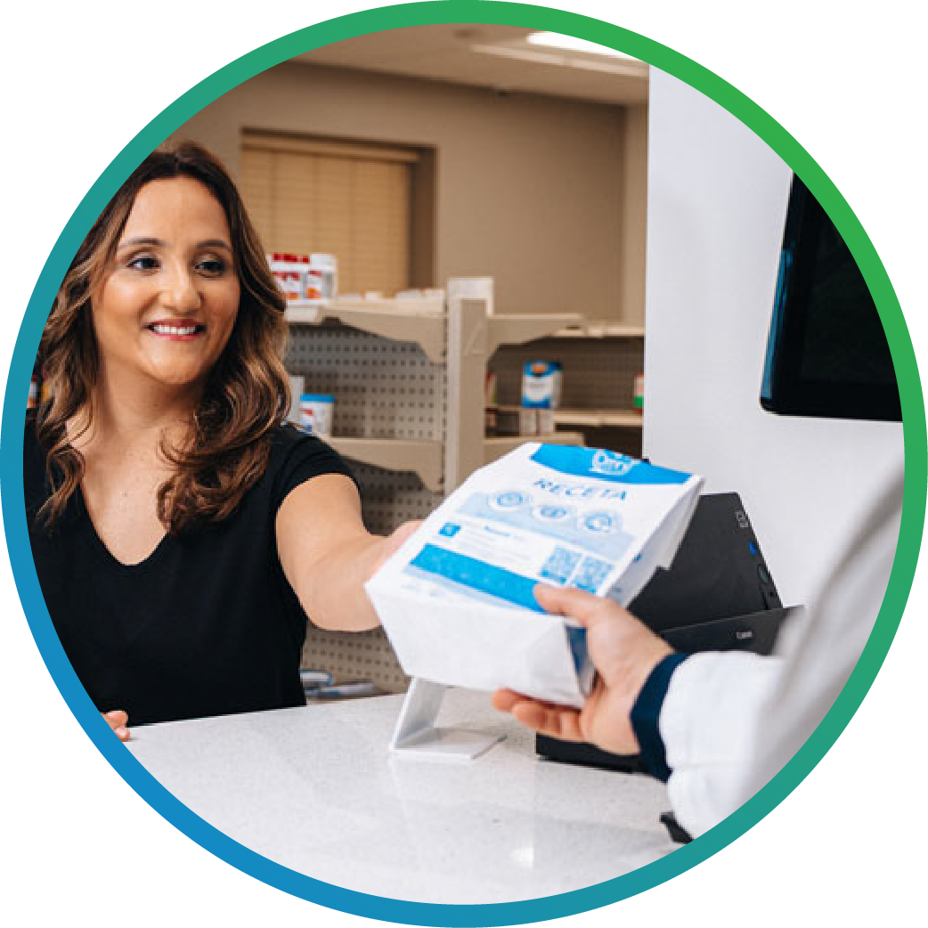 Pharmacy patient receiving medication